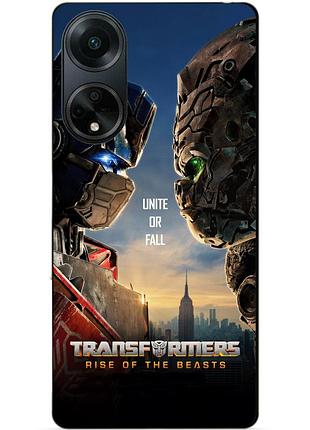 Силиконовый бампер чехол для oppo a98 с картинкой трансформеры звероботы transformers