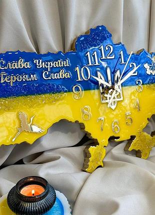 Часы настенные из эпоксидной смолы "карта украины" 80x53 см