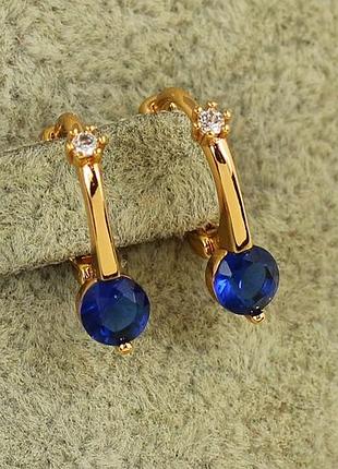 Серьги детские xuping jewelry очарование с синим камнем 1,5 см золотистые