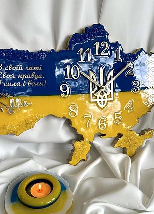 Годинник настінний з епоксидної смоли "карта україни" 80x53 см