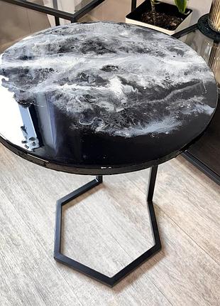 Столик журнальный круглый из эпоксидной смолы apollo-2 50х50 см