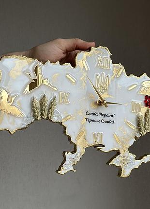 Годинник настінний з епоксидної смоли "карта україни" 120х76 см