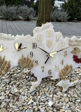 Годинник настінний з епоксидної смоли "карта україни" 80х51 см