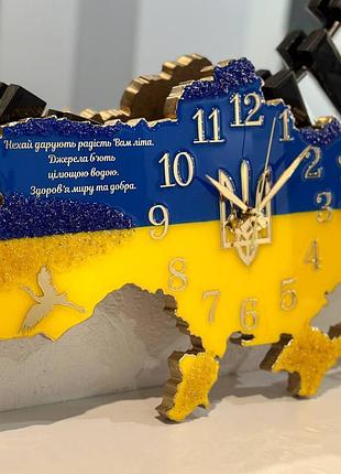 Часы настенные из эпоксидной смолы "карта украины" 80x53 см