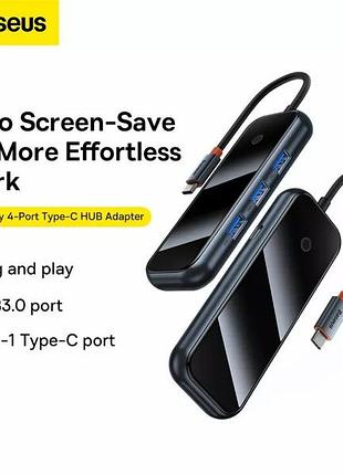 Usb-хаб baseus acmejoy 4-port type-c hub adapter type-c to usb3.0*3+type-c pd&data *1 dark gray (wkjz010013)