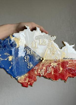 Годинник настінний з епоксидної смоли "карта чехії" 50х28 см