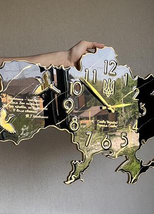 Годинник настінний з епоксидної смоли "карта україни" 50x32 см