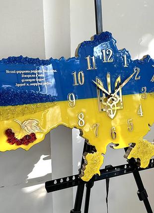 Годинник настінний з епоксидної смоли "карта україни" 70x47 см