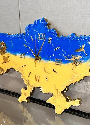 Годинник настінний з епоксидної смоли "карта україни" 140х92 см