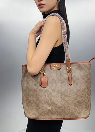 Женская сумка coach шоппер, сумка коач шоппер, вместительная сумка, shopper, сумка шопер коричневий