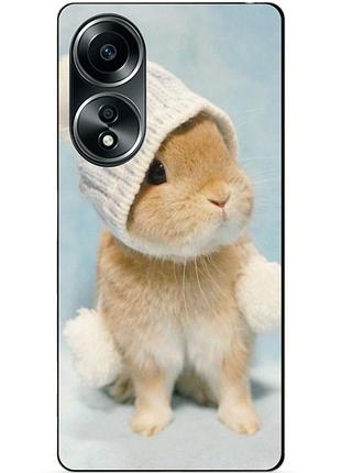 Силіконовий бампер чохол для oppo a58 з малюнком зайчик у шапці