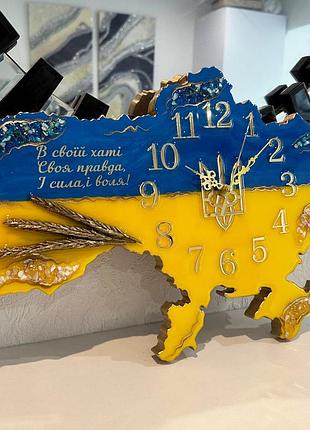 Годинник настінний з епоксидної смоли "карта україни" 150х100 см
