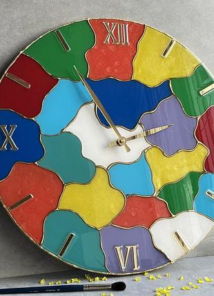 Годинник настінний круглий з епоксидної смоли "мозаїка" 75x75 см