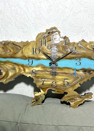 Годинник настінний з епоксидної смоли "карта україни" 70x47 см