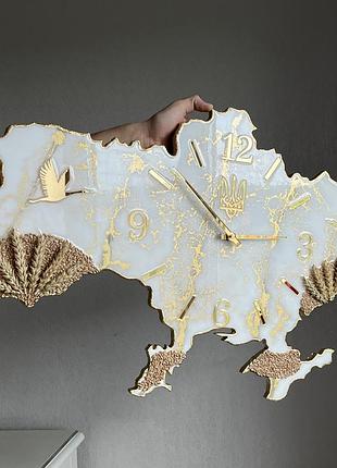 Годинник настінний з епоксидної смоли "карта україни" 50x32 см