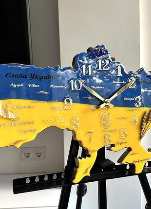 Годинник настінний з епоксидної смоли "карта україни" 80x53 см