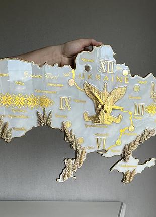 Годинник настінний з епоксидної смоли "карта україни" 110х71 см