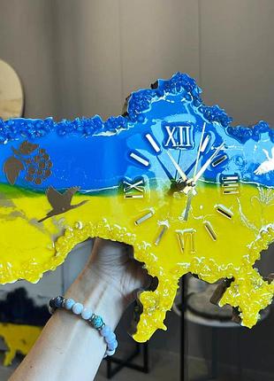 Часы настенные из эпоксидной смолы "карта украины" 140х92 см