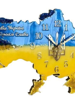 Годинник настінний з епоксидної смоли "карта україни" 80х51 см