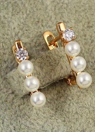 Серьги xuping jewelry дорожка из жемчуга 1,8 см золотистые