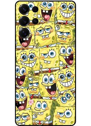Силиконовый чехол бампер для samsung s24 ultra с рисунком губка боб sponge bob