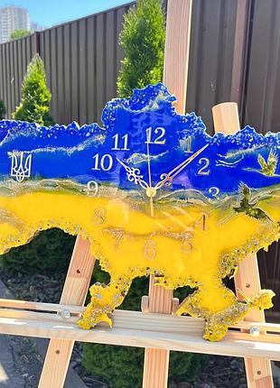 Часы настенные из эпоксидной смолы "карта украины" 100x65 см