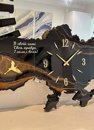Годинник настінний з епоксидної смоли "карта україни" 80x53 см