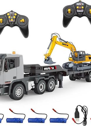 Уцінка! набір вантажівки та екскаватора fistone rc, іграшки на дистанційному управлінні 2,4 ггц, трактор-напівпричіп 1:24 rc