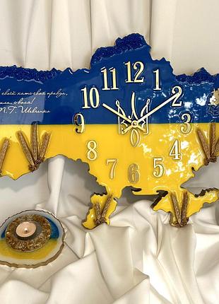 Часы настенные из эпоксидной смолы "карта украины" 50x34 см