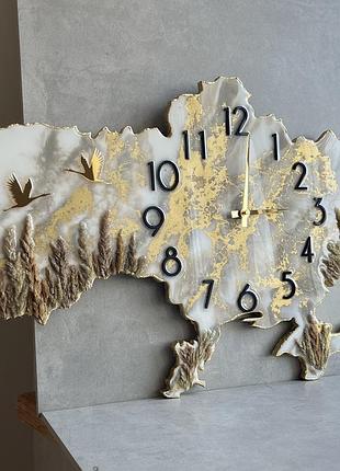 Годинник настінний з епоксидної смоли "карта україни" 120х76 см