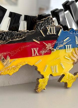 Часы настенные из эпоксидной смолы "карта украины с германией" 130x83 см