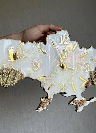 Часы настенные из эпоксидной смолы "карта украины" 50x32 см