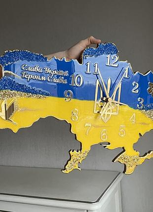 Годинник настінний з епоксидної смоли "карта україни" 150х100 см