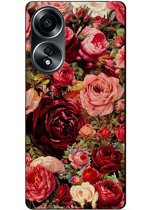 Силиконовый бампер чехол для oppo a58 с рисунком красные розы цветы