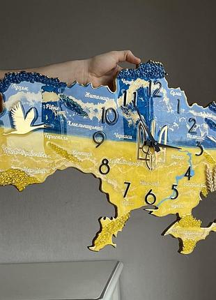 Часы настенные из эпоксидной смолы "карта украины" 120х76 см