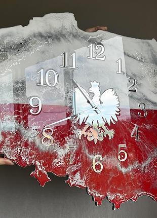 Годинник настінний з епоксидної смоли "карта польщі" 40x37 см
