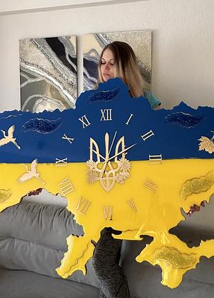 Часы настенные из эпоксидной смолы "карта украины" 130x83 см