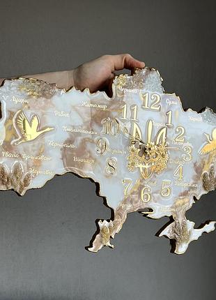 Часы настенные из эпоксидной смолы "карта украины" 50x32 см