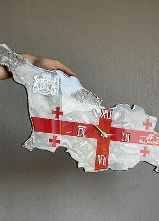 Часы настенные из эпоксидной смолы "карта грузии" 135х69 см