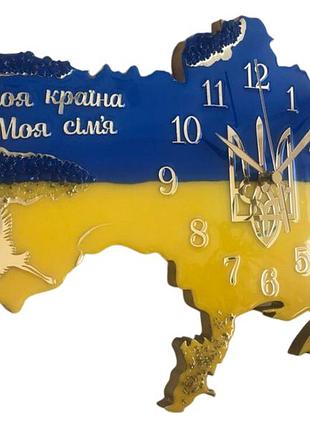Часы настенные из эпоксидной смолы "карта украины" 70х45 см