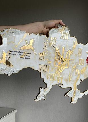 Годинник настінний з епоксидної смоли "карта україни" 140х90 см