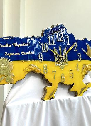 Часы настенные из эпоксидной смолы "карта украины" 70x47 см