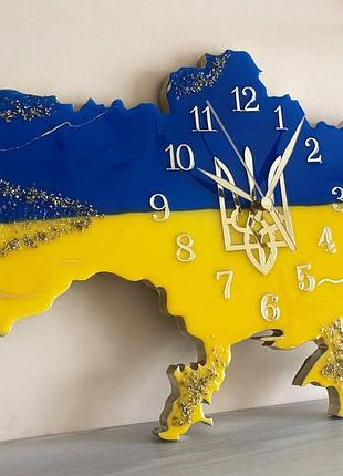 Часы настенные из эпоксидной смолы "карта украины" 130х83 см