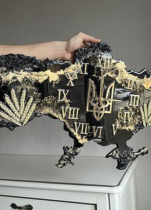 Часы настенные из эпоксидной смолы "карта украины" 90х57 см