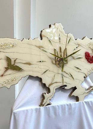 Годинник настінний з епоксидної смоли "карта україни" 150х100 см