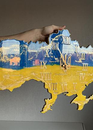 Часы настенные из эпоксидной смолы "карта украины" 110х71 см