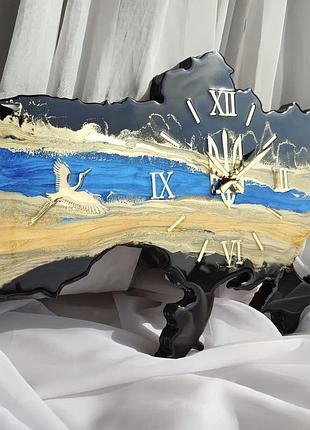 Часы настенные из эпоксидной смолы "карта украины" 50x32 см