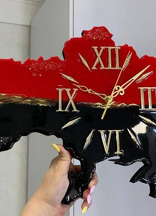 Годинник настінний з епоксидної смоли "карта україни" 130x83 см