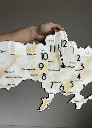 Часы настенные из эпоксидной смолы "карта украины" 70х45 см
