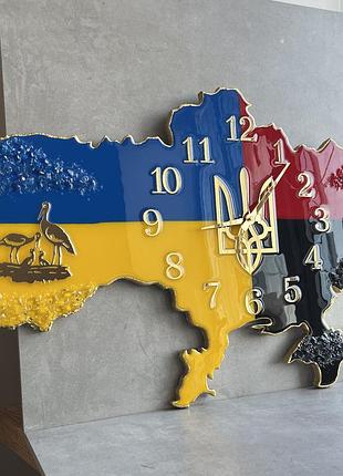 Годинник настінний з епоксидної смоли "карта україни" 70х45 см